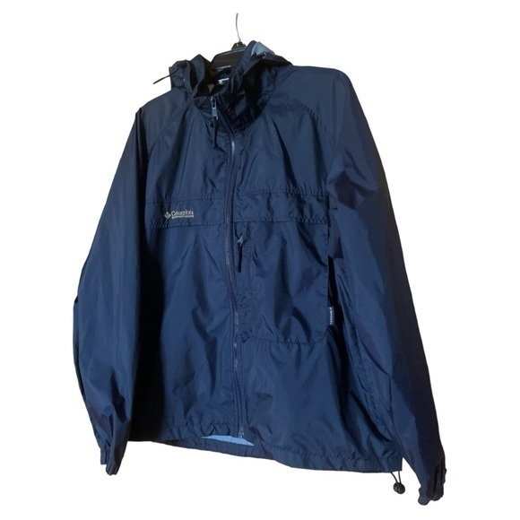 Columbia Mens Packable Nylon Windbreaker Jacket Hooded Pockets‎ Size Medium Navy - Picture 1 of 13